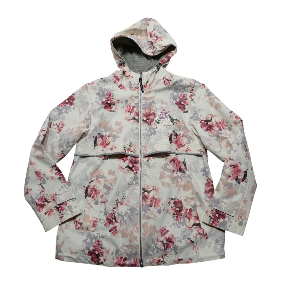 Wild Wings Jacket Womens Small Multicolor Floral‎ Hooded Rain Coat Hummingbird